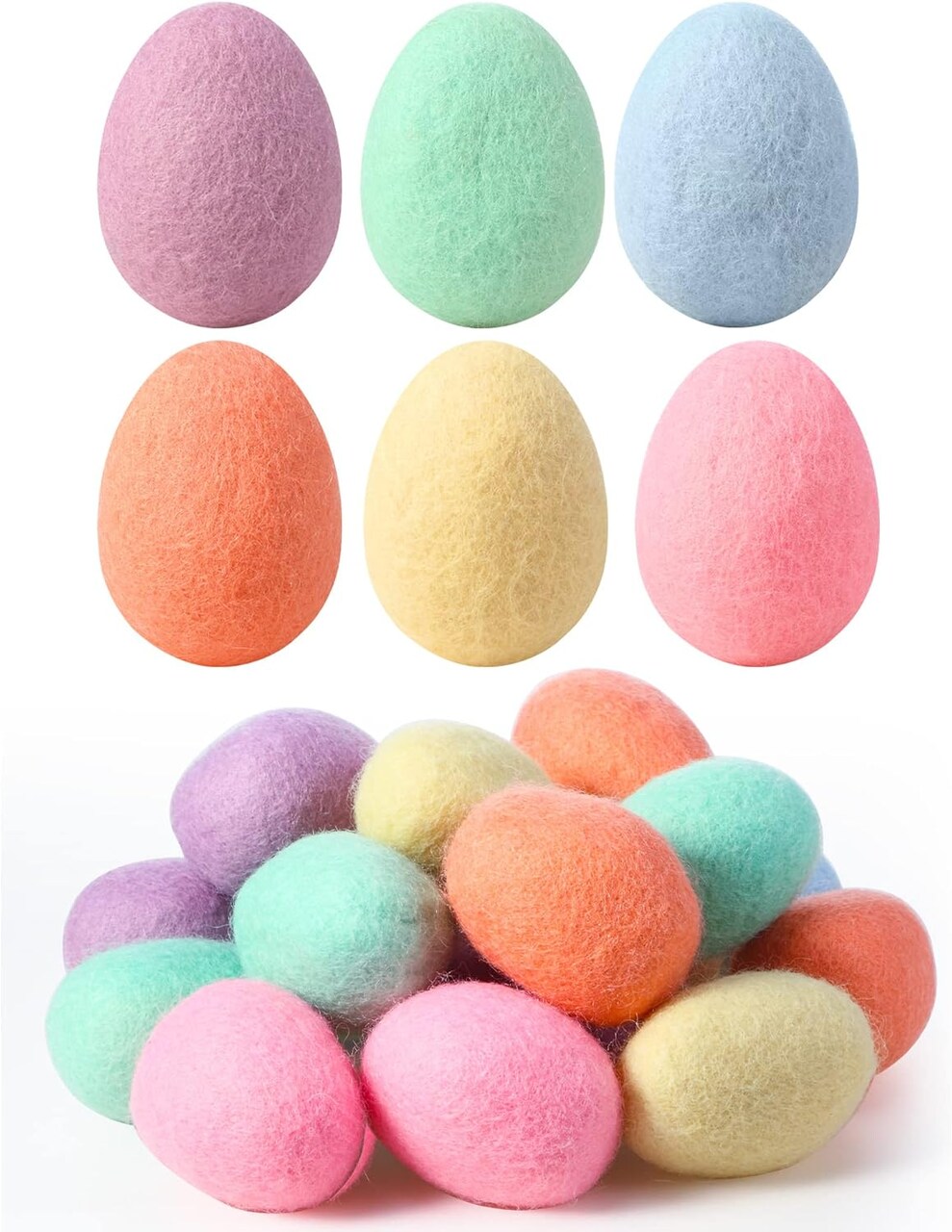 18 Pcs Felted Easter Eggs Decor, Wool Felt Easter Eggs, Pastel Eggs, Colorful Decorative Eggs for Spring Crafts Tree Hanging Ornaments Party Decor, 2.4 In Tall